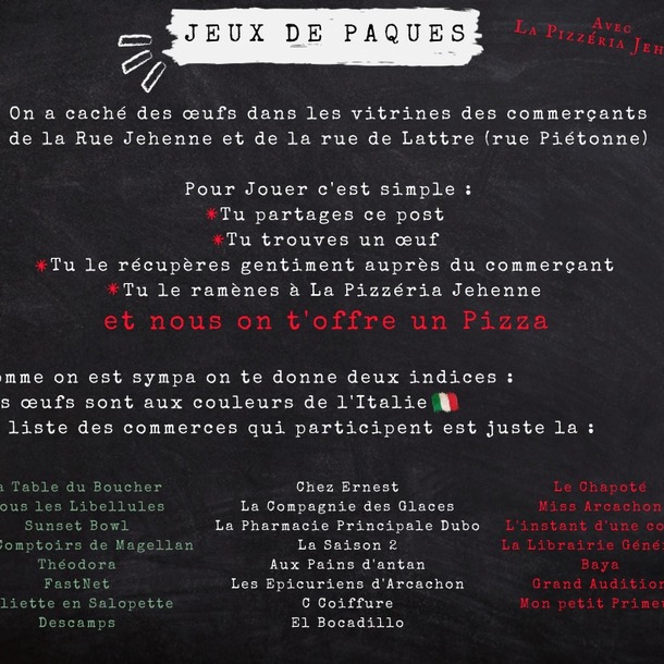 JEUX DE PAQUES - Pizzeria Jéhenne